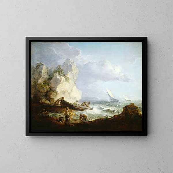 Spiaggia con pescatori - Thomas Gainsborough — quadro incorniciato alla parete