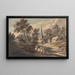Viaggiatori a cavallo che si avvicinano a un villaggio con un campanile - Thomas Gainsborough — quadro incorniciato alla parete