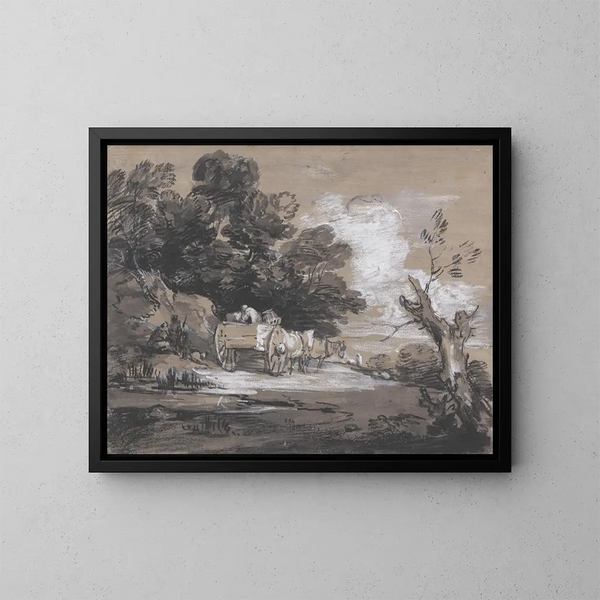 Paesaggio boscoso con carro da campagna e figure - Thomas Gainsborough — quadro incorniciato alla parete
