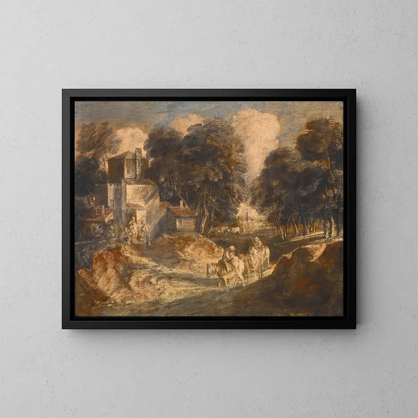 Paesaggio boscoso con contadini a cavallo - Thomas Gainsborough — quadro incorniciato alla parete