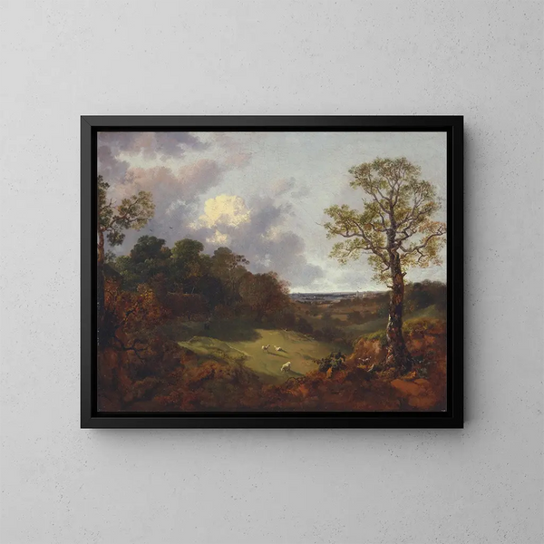 Paesaggio boscoso con un cottage e un pastore - Thomas Gainsborough — quadro incorniciato alla parete