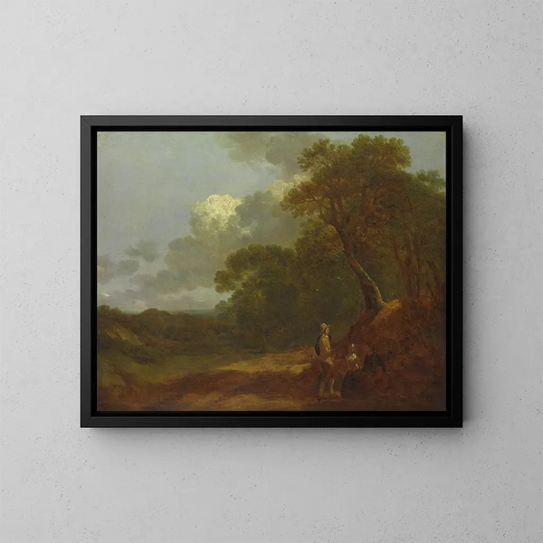 Paesaggio boscoso con un uomo che parla con due donne sedute - Thomas Gainsborough — quadro incorniciato alla parete