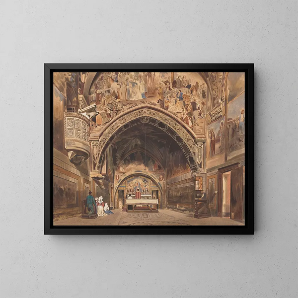 Interno della chiesa di San Benedetto a Subiaco vicino a Roma - Thomas Hartley Cromek — quadro incorniciato alla parete