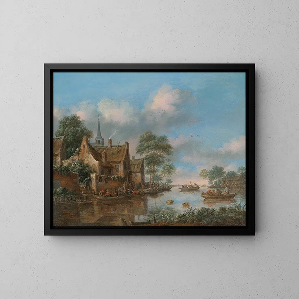 Un paesaggio fluviale con pescatori - Thomas Heeremans — quadro incorniciato alla parete