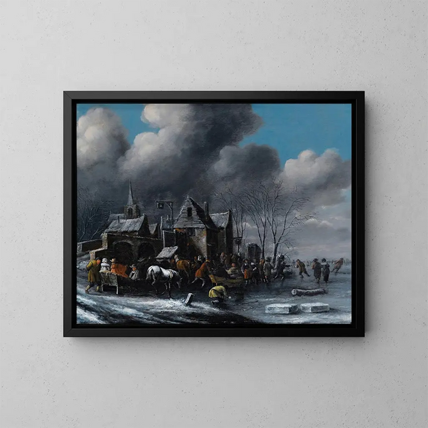 Pattinatori su un fiume ghiacciato - Thomas Heeremans — quadro incorniciato alla parete