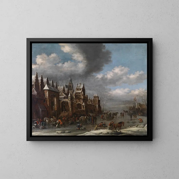 Paesaggio invernale con rive ghiacciate - Thomas Heeremans — quadro incorniciato alla parete