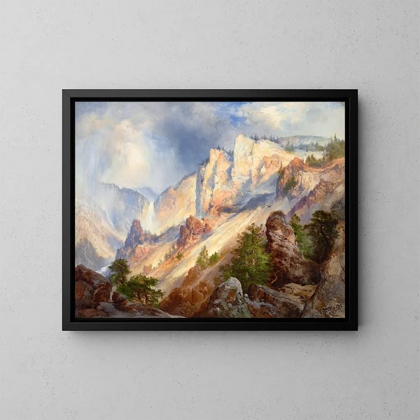Una pioggia passeggera nel canyon di Yellowstone - Thomas Moran — quadro incorniciato alla parete