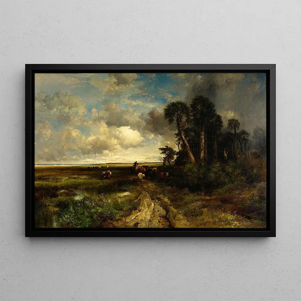 Ramener le bétail, côte de Floride - Thomas Moran — quadro incorniciato alla parete