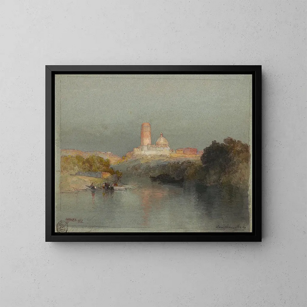 Hacienda sul fiume Lerma, San Juan, Messico - Thomas Moran — quadro incorniciato alla parete