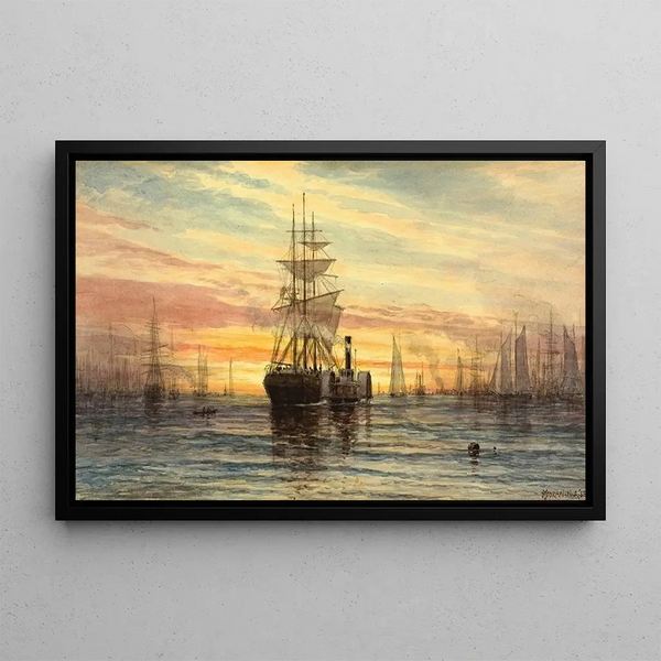 Scène di porto - Thomas Moran — quadro incorniciato alla parete