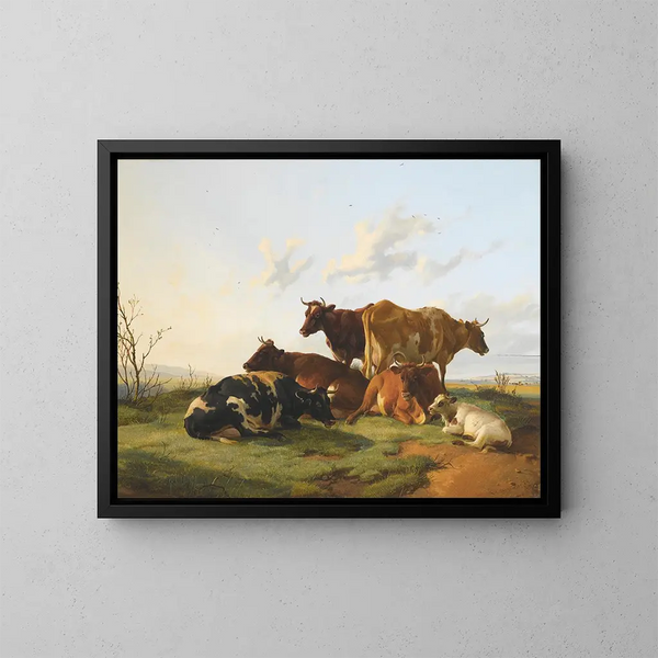 Bétail paissant dans les prairies di Canterbury - Thomas Sidney Cooper — quadro incorniciato alla parete