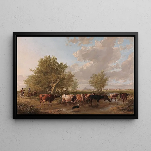 Traversée di un ruscello in periferia di Canterbury - Thomas Sidney Cooper — quadro incorniciato alla parete