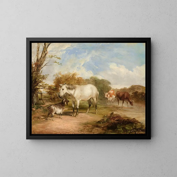 Scène pastorale con un cavallo - Thomas Sidney Cooper — quadro incorniciato alla parete