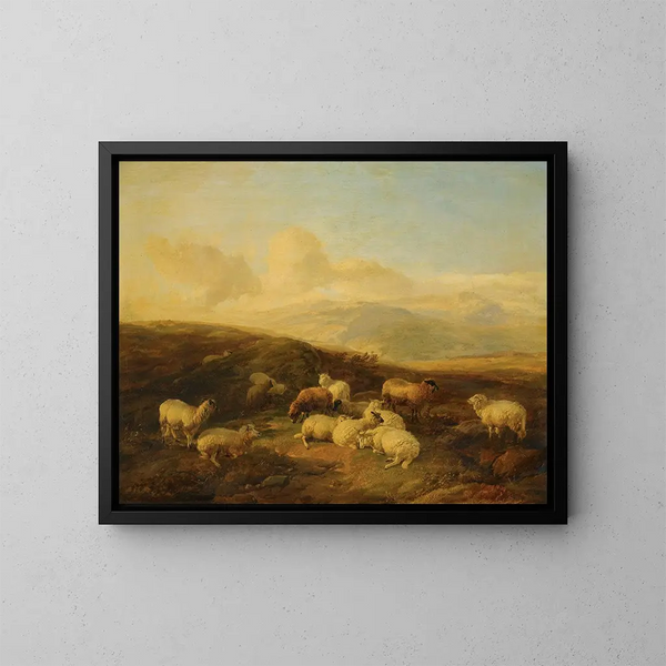 Moutons dans un paysage de lande - Thomas Sidney Cooper — quadro incorniciato alla parete