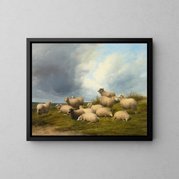 Pecore in un prato - Thomas Sidney Cooper — quadro incorniciato alla parete