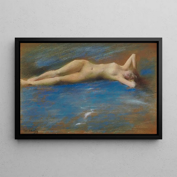 Figura di giovane ragazza nuda sdraiata - Thomas Wilmer Dewing — quadro incorniciato alla parete
