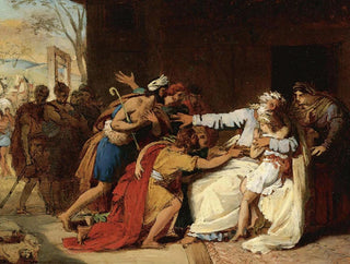 Jacob che rifiuta di inviare Benjamin lontano - Théophile Auguste Vauchelet — vista dell’opera
