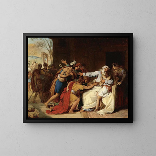 Jacob che rifiuta di inviare Benjamin lontano - Théophile Auguste Vauchelet — quadro incorniciato alla parete