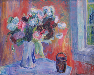 Vaso di fiori in un interno rosso - Thorvald Erichsen — vista dell’opera