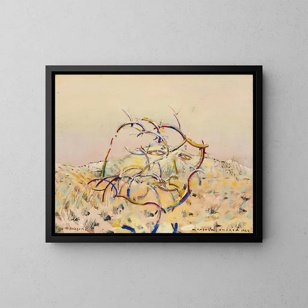 Autoritratto con un ramo di maastik - Tiit Pääsuke — quadro incorniciato alla parete
