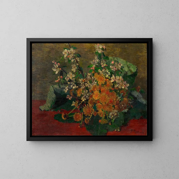 Bouquet di papaveri e fiori di melo - Tina Blau — quadro incorniciato alla parete