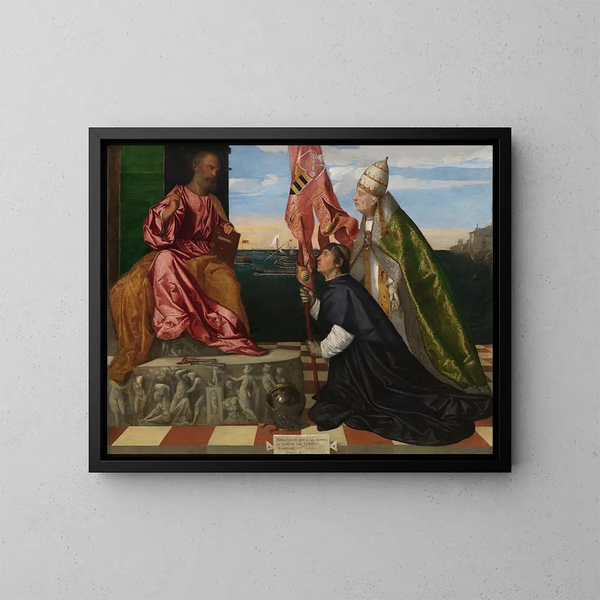 Il papa Alessandro VI che presenta l'evêque Jacopo Pesaro a san Pietro - Titien — quadro incorniciato alla parete