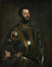 Ritratto di Alfonso d'Avalos, marchese del Vasto in armatura con page - Tiziano — vista dell’opera