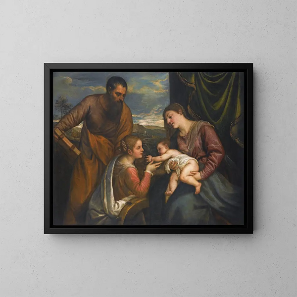 La Vergine con il Bambino e i santi Luca e Caterina d'Alessandria - Tiziano — quadro incorniciato alla parete
