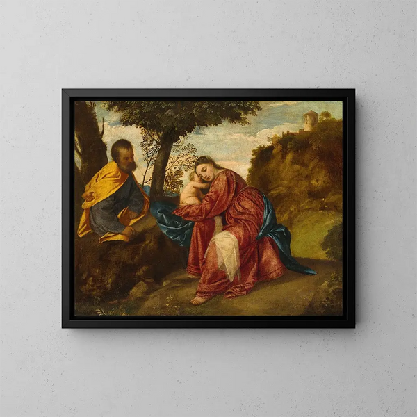Il riposo durante la fuga in Egitto - Tiziano — quadro incorniciato alla parete