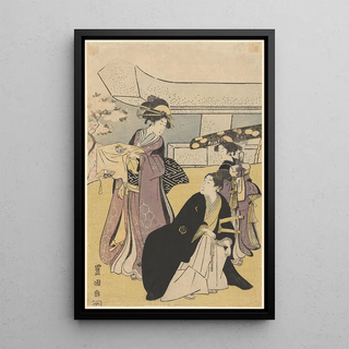 Toyokuni Utagawa - Women in Lavender Kimonos Man in Black Fan and Swords.webp