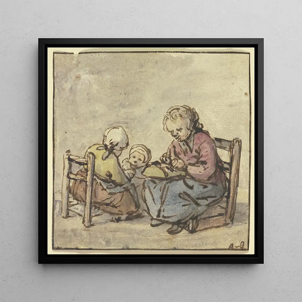 Trois Filles, la plus âgée en train de faire de la dentelle - Adriaen van Ostade