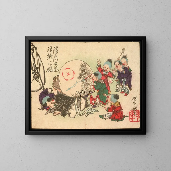 Bambini che fanno esplodere hotel, lo stomaco dipinto come caramelle - Tsukioka Yoshitoshi — quadro incorniciato alla parete