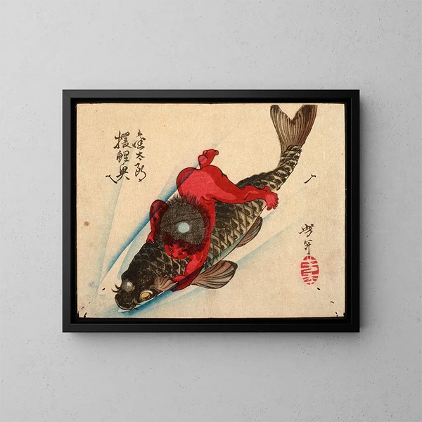 Kintar attrape la carpa - Tsukioka Yoshitoshi — quadro incorniciato alla parete