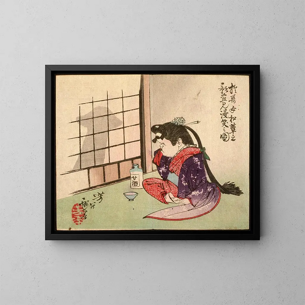 Okame che sorride all'ombra di un fungo - Tsukioka Yoshitoshi — quadro incorniciato alla parete