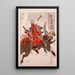 Sahyenosuke Minamoto no Yoritomo attaquant un ennemi à cheval - Tsukioka Yoshitoshi — quadro incorniciato alla parete