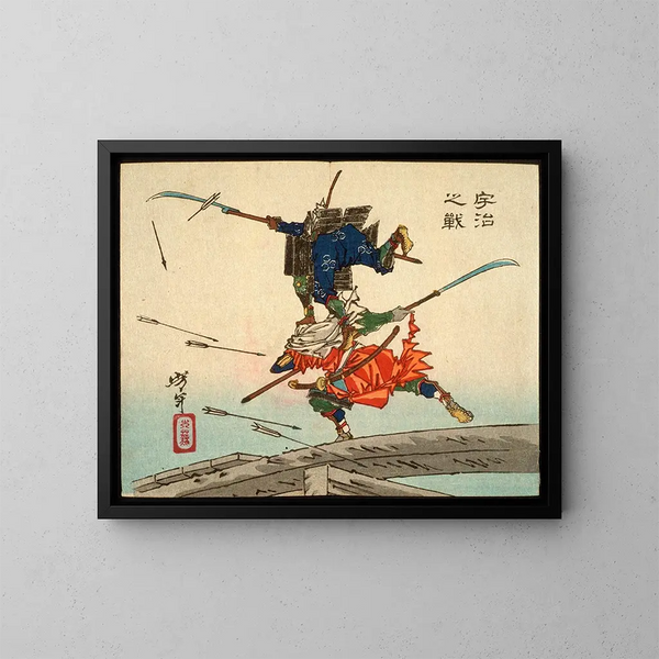 La battaglia sul ponte di Uji - Tsukioka Yoshitoshi — quadro incorniciato alla parete