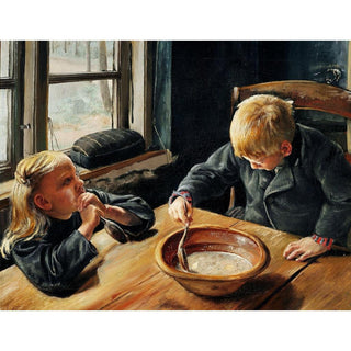 Un garçon et une fille à l'heure du déjeuner - Laurits Andersen Ring | Reproduction Tableau Décoration murale affiche copie