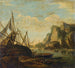 Un paesaggio costiero mediterraneo con una nave - Salvator Rosa — vista dell’opera