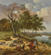 Un paesaggio fluviale con viaggiatori eleganti e un mendicante in un paesaggio di dune - Jan Wijnants — vista dell’opera