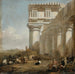 Un tempio romano con pastori di bestiame - Jan Baptist Weenix — ambientato in un interno