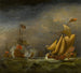 Un vaisseau da guerra inglese che saluta uno yacht reale inglese in mari agitati - Cerchio di Willem van de Velde il Giovane — vista dell’opera