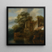 Una figura in piedi vicino a una casa di pietra sul bordo di un fiume - Cornelis Gerritsz Decker — quadro incorniciato alla parete
