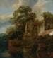 Una figura in piedi vicino a una casa di pietra sul bordo di un fiume - Cornelis Gerritsz Decker — vista dell’opera