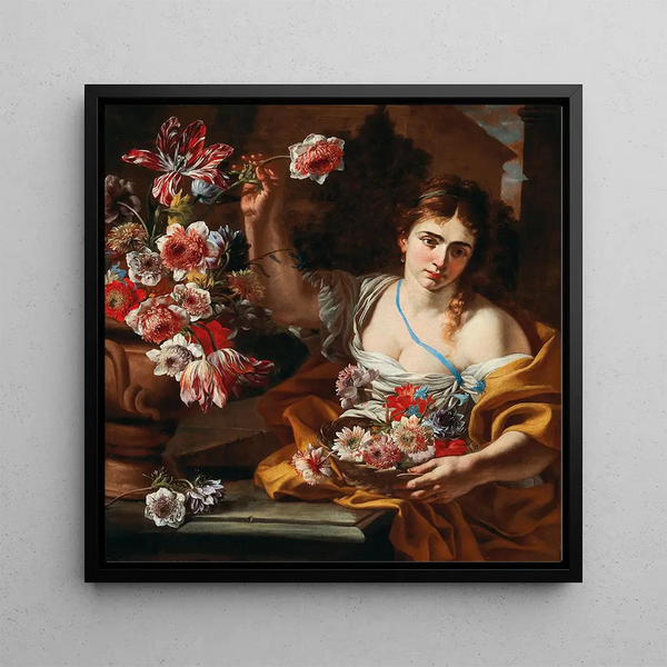 Une jeune femme prenant une fleur d'un vase - Abraham Brueghel