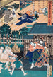 Acte III Enya impedito di attaccare Moronao da Honzô Kampei inviando Bannai fuori dal castello per ricevere i regali di Honzô dicendo di venire da Wakasanosuke - Utagawa Kunisada Toyokuni III — vista dell’opera