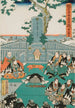 Acte XI Fin I Rônin rendono omaggio alla tomba di Enya al Tempio Sengakuji avendo portato la testa di Moronao in offerta - Utagawa Kunisada Toyokuni III — vista dell’opera