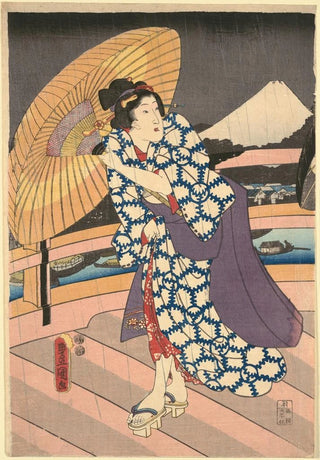 Utagawa Kunisada Toyokuni III - Rainy Scene on a Bridge Ame no To no Sue.webp