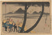Processione notturna vicino al fiume, tronco d'albero biforcuto in primo piano - Utagawa Kuniyoshi — vista dell’opera