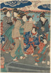 Sept figure femminili due ombrelli fiume sullo sfondo - Utagawa Kuniyoshi — vista dell’opera