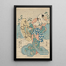 Scène de neige Figura femminile in abito fluido blu verde e rosa - Utagawa Kuniyoshi — quadro incorniciato alla parete